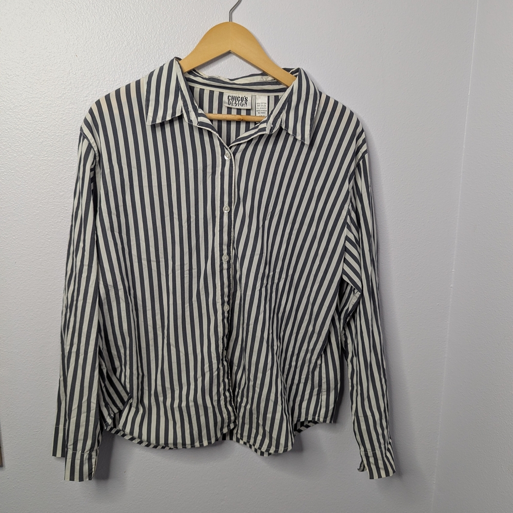 Chico’s Design Striped Button-Down Shirt Size 2 (L/XL)
